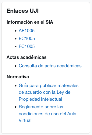 Bloque lateral “Enlaces UJI” desplegado, con el enlace a la “Consulta de actas académicas”